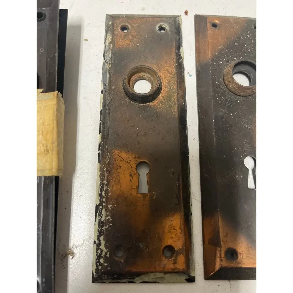 Set Of 6 Antique Japanned Backplate Door Lock Escutcheons-Copper Flash-VG+ COND
